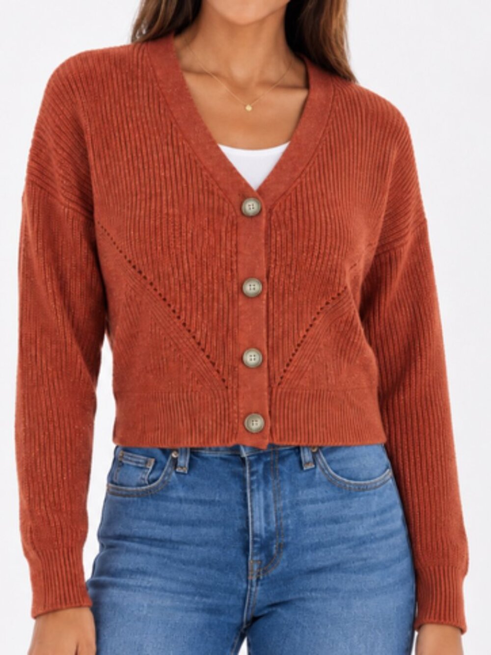 Pink Rose Rust Cropped Button Front Cardigan Size Medium